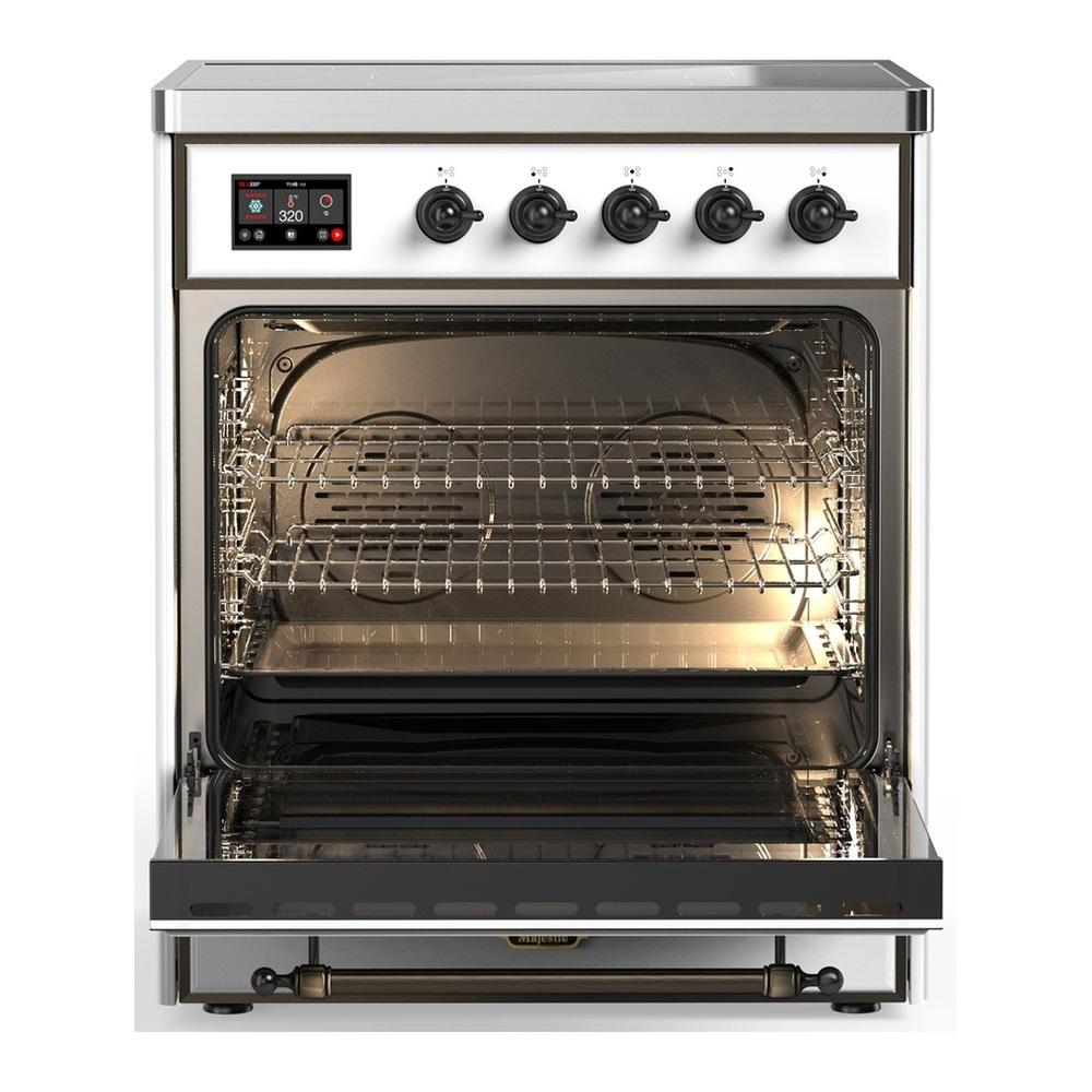 ILVE UMIB30QNR3WHB Majestic III 30 inch Induction Range with 4 Elements, 4 cu. ft. Oven Capacity (Solid Door, White, Burnished)
