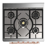 ILVE UM30NR3EGP Majestic III 30 inch Dual Fuel Range with 5 Black Brass Burners, Dual Function Burner up to 25,000 BTU (Natural Gas, Triple Glass Door, Emerald Green, Copper)