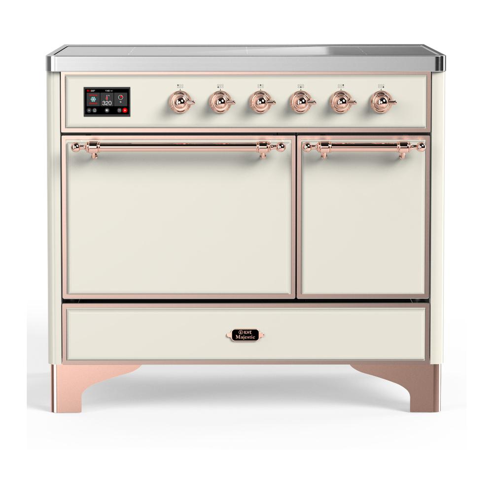 ILVE UMDIB40QNR3AWP Majestic III 40 inch Induction Range with 6 Elements, 3.82 cu. ft. Total Oven Capacity (Solid Door, Antique White, Copper)