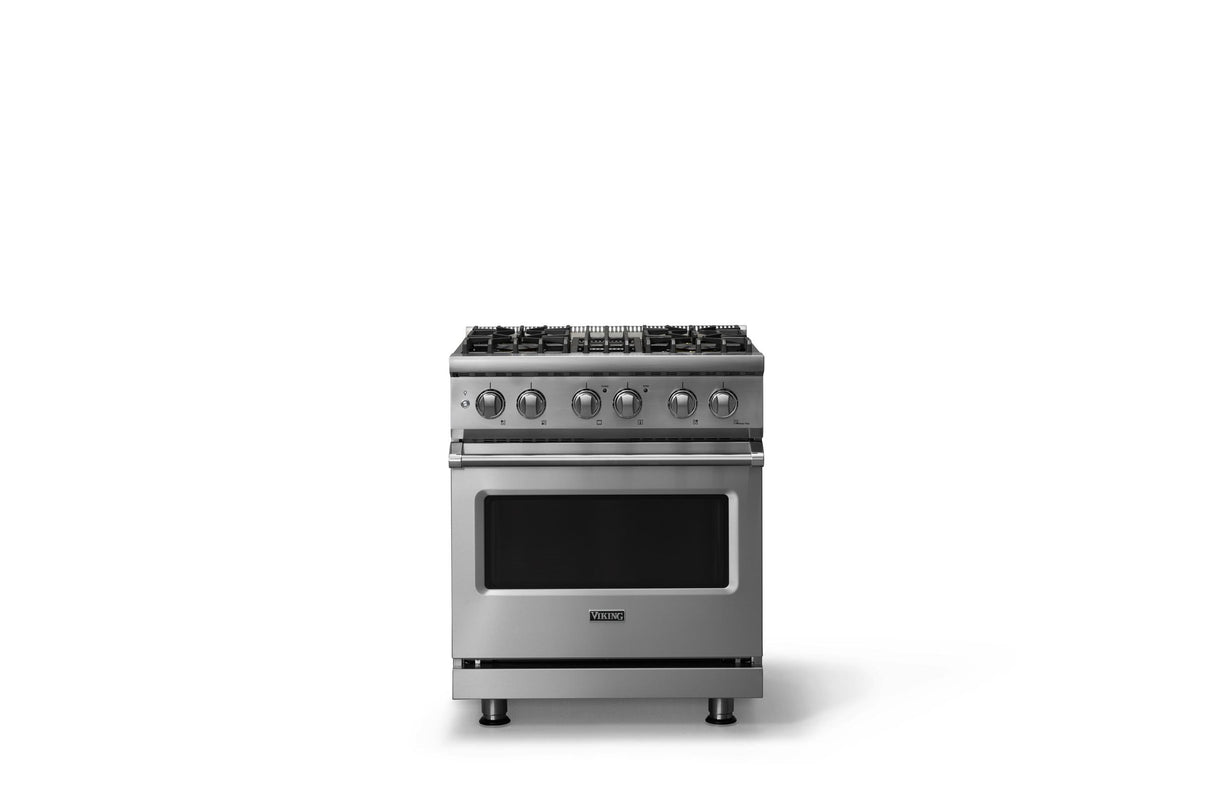 30"W. Dual Fuel Range (Finish: Stainless Steel, Trim: Polished Chrome, Fuel: Natural Gas)