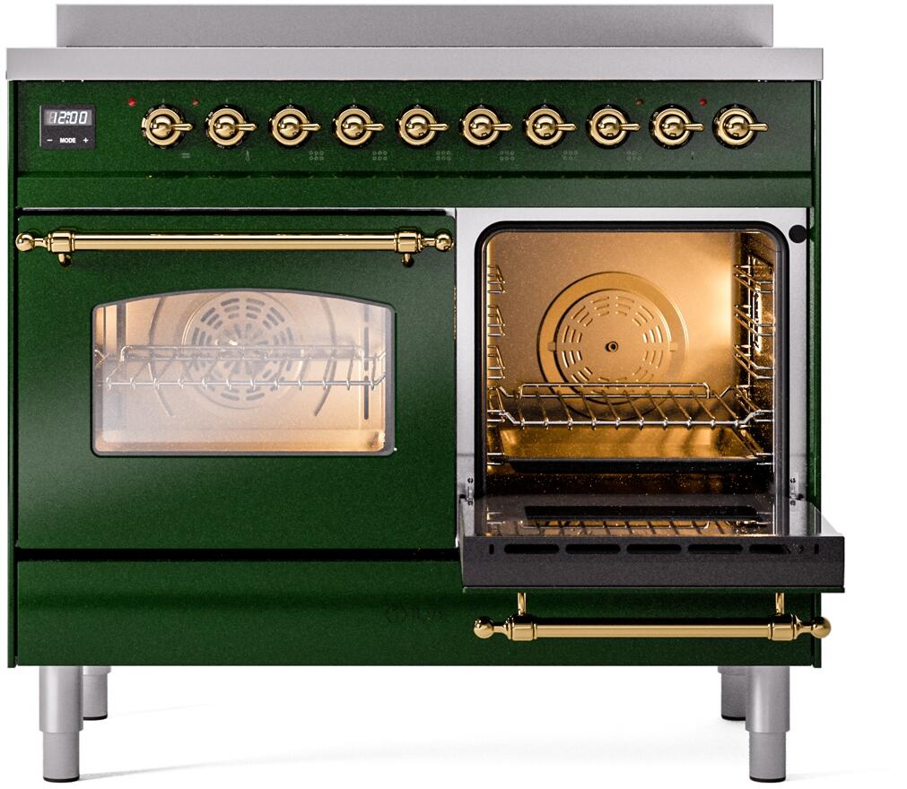Nostalgie II 40 Inch Electric Freestanding Range in Emerald Green with Brass Trim