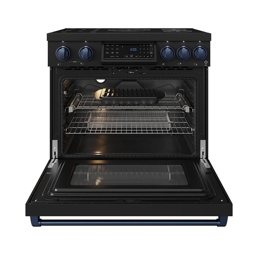 36 Inch Professional Induction Range With Tilt Panel Touch Control In Black and Blue  Gordon Ramsay Series