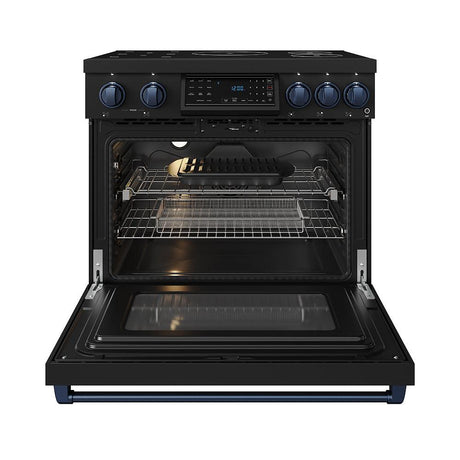 36 Inch Professional Induction Range With Tilt Panel Touch Control In Black and Blue  Gordon Ramsay Series