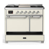 ILVE UMD40FQNR3AWCLP Majestic III 40 inch Dual Fuel Range with 6 Burners and Griddle, Dual Function Burner up to 25,000 BTU (Liquid Propane, Solid Door, Antique White, Chrome)