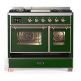 ILVE UMD40FNR3EGPLP Majestic III 40 inch Dual Fuel Range with 6 Burners and Griddle, Dual Function Burner up to 25,000 BTU (Liquid Propane, Triple Glass Door, Emerald Green, Copper)