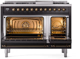 Nostalgie II 48 Inch Dual Fuel Liquid Propane Freestanding Range in Glossy Black with Bronze Trim