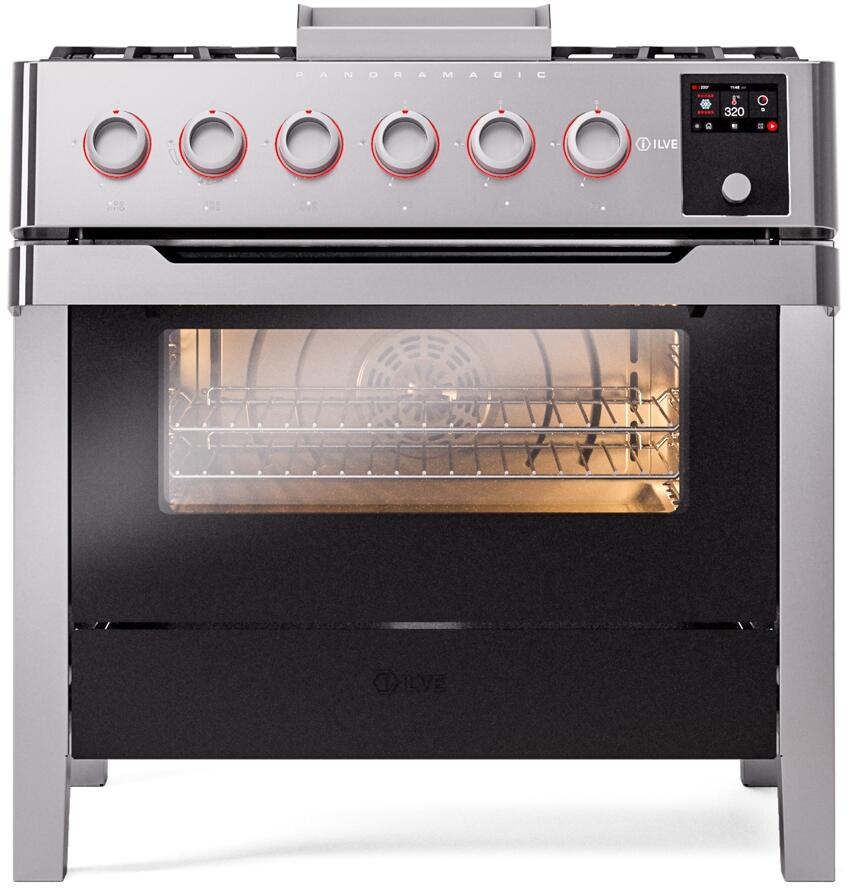 Panoramagic 36 Inch Dual Fuel Natural Gas Freestanding Range in Stainless Steel with Trim