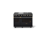 48"W. Sealed Burner Gas Range (Burner: 6g, Finish: Onyx, Trim: Brushed Brass, Fuel: Propane)