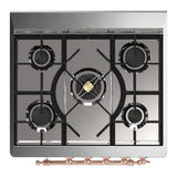 ILVE UM30NR3SSP Majestic III 30 inch Dual Fuel Range with 5 Black Brass Burners, Dual Function Burner up to 25,000 BTU (Natural Gas, Triple Glass Door, Stainless Steel, Copper)