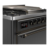 ILVE UM36FQNR3MGBLP Majestic III 36 inch Dual Fuel Range with 6 Black Brass Burners and Griddle, Dual Function Burner up to 25,000 BTU (Solid Door, Graphite Matte, Burnished, Liquid Propane)