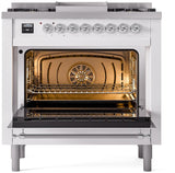 Nostalgie II 36 Inch Dual Fuel Natural Gas Freestanding Range in White with Chrome Trim