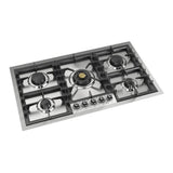 ILVE UHCPT95NSSCLP Nostalgie II 36 inch Built-In Gas Cooktop with Total Black Brass Burners, in Stainless Steel (5 Sealed Burners, Liquid Propane, Chrome)