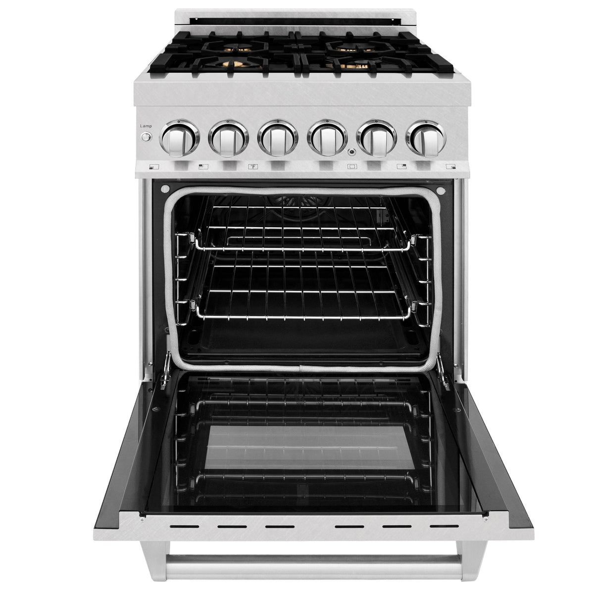 ZLINE 24 in. 2.8 cu. ft. Electric Oven and Gas Cooktop Dual Fuel Range with Griddle and Brass Burners in Fingerprint Resistant Stainless (RAS-SN-BR-GR-24)