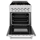 ZLINE 24 in. 2.8 cu. ft. Electric Oven and Gas Cooktop Dual Fuel Range with Griddle and Brass Burners in Fingerprint Resistant Stainless (RAS-SN-BR-GR-24)