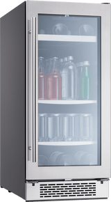 Presrv Beverage Cooler, 15in Under Cabinet, SS+Glass, Reverse Door, 1 Zone
