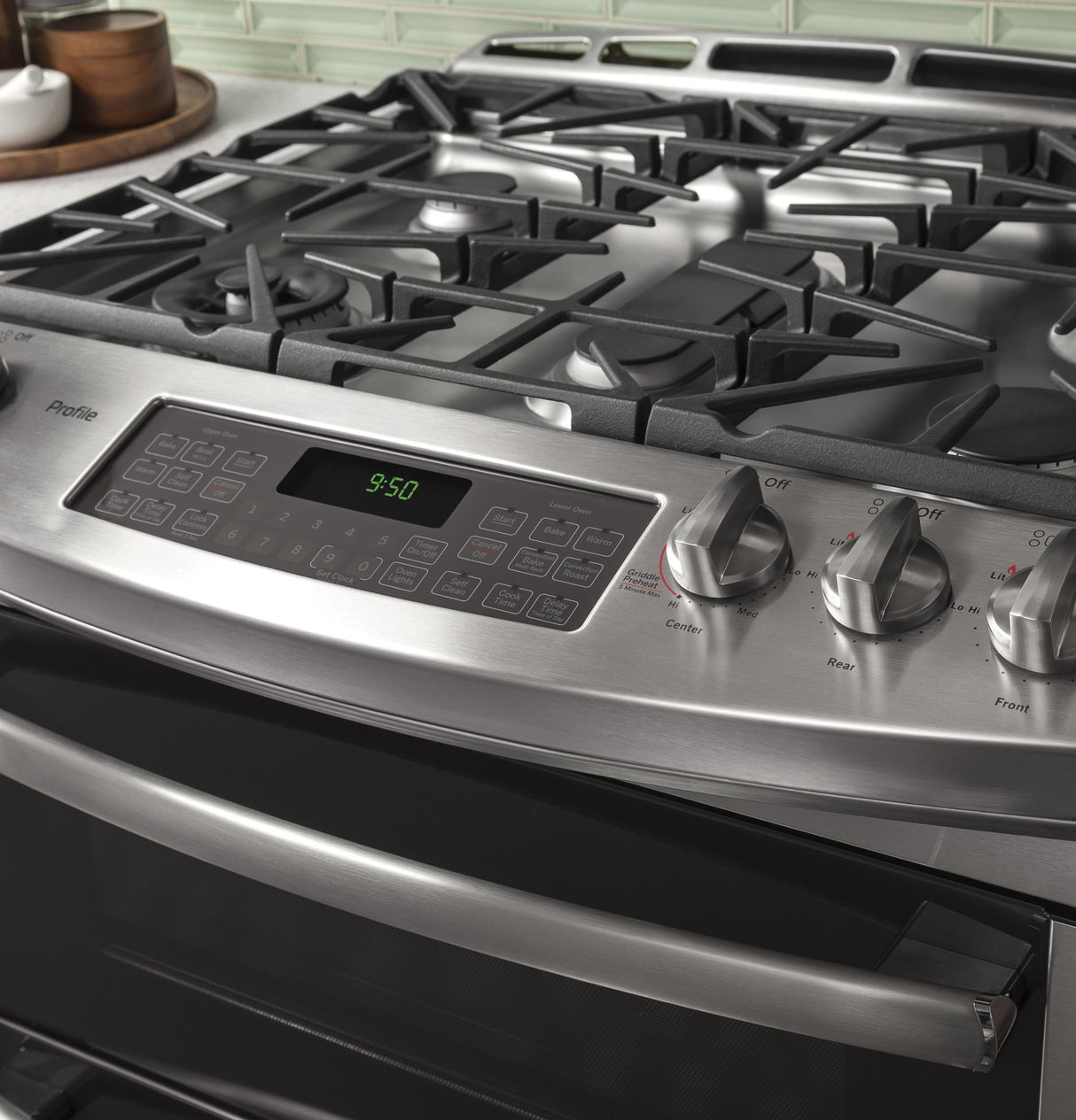 GE Profile™ Series 30" Slide-In Front Control Double Oven Gas Range