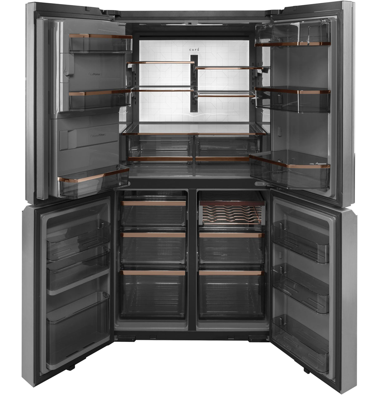 CAF(EBACK)™ ENERGY STAR® 27.4 Cu. Ft. Smart Quad-Door Refrigerator in Platinum Glass