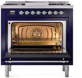 Nostalgie II 36 Inch Dual Fuel Natural Gas Freestanding Range in Blue with Chrome Trim