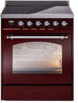 Nostalgie II 30 Inch Electric Freestanding Range in Burgundy with Chrome Trim