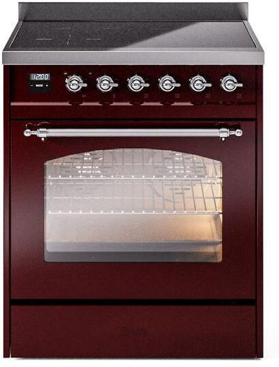 Nostalgie II 30 Inch Electric Freestanding Range in Burgundy with Chrome Trim