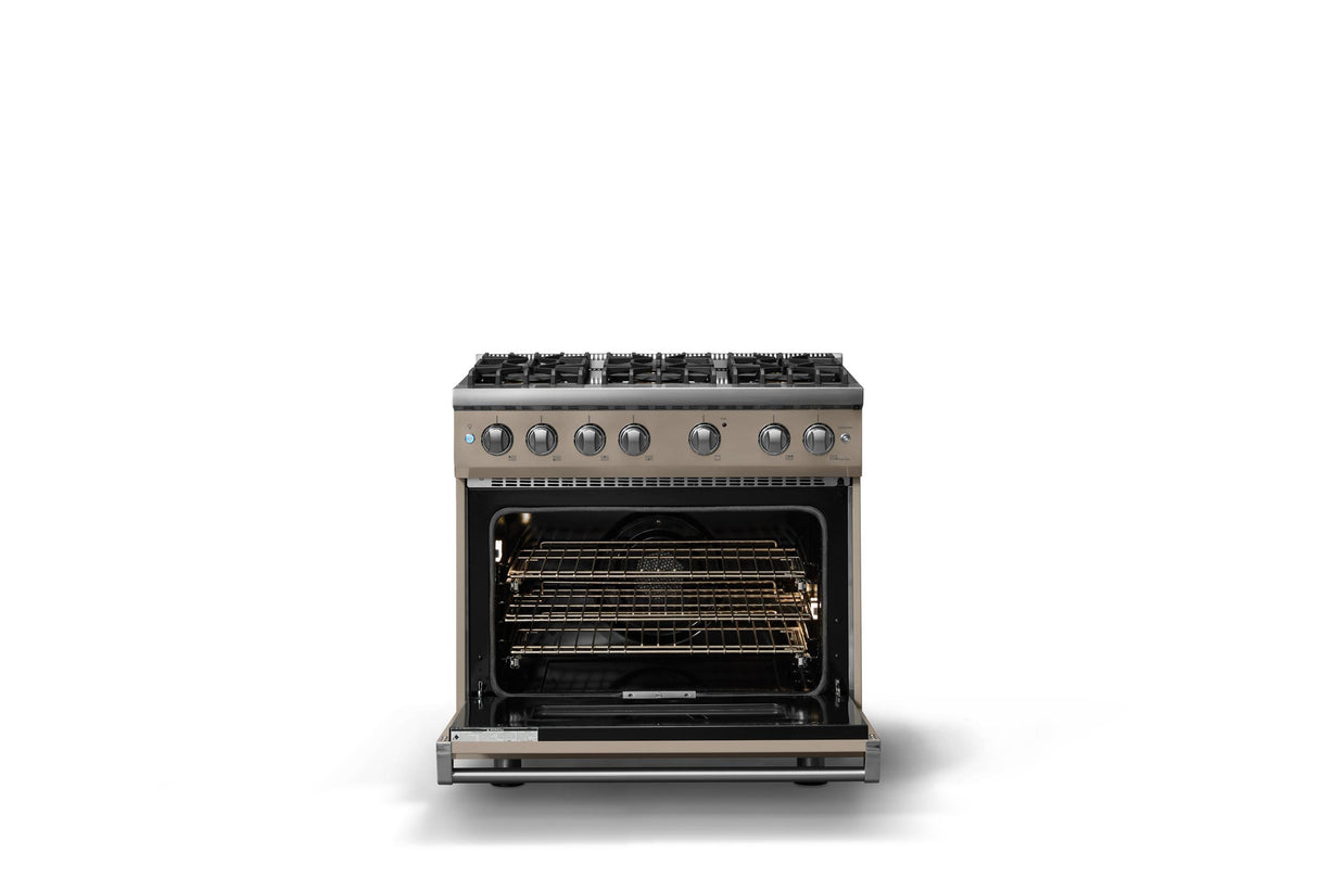 36"W. Sealed Burner Gas Range (Burner: 6b, Finish: Nantucket, Trim: Polished Chrome, Fuel: Natural Gas)
