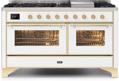 Majestic II 60 Inch Dual Fuel Liquid Propane Freestanding Range in White with Brass Trim