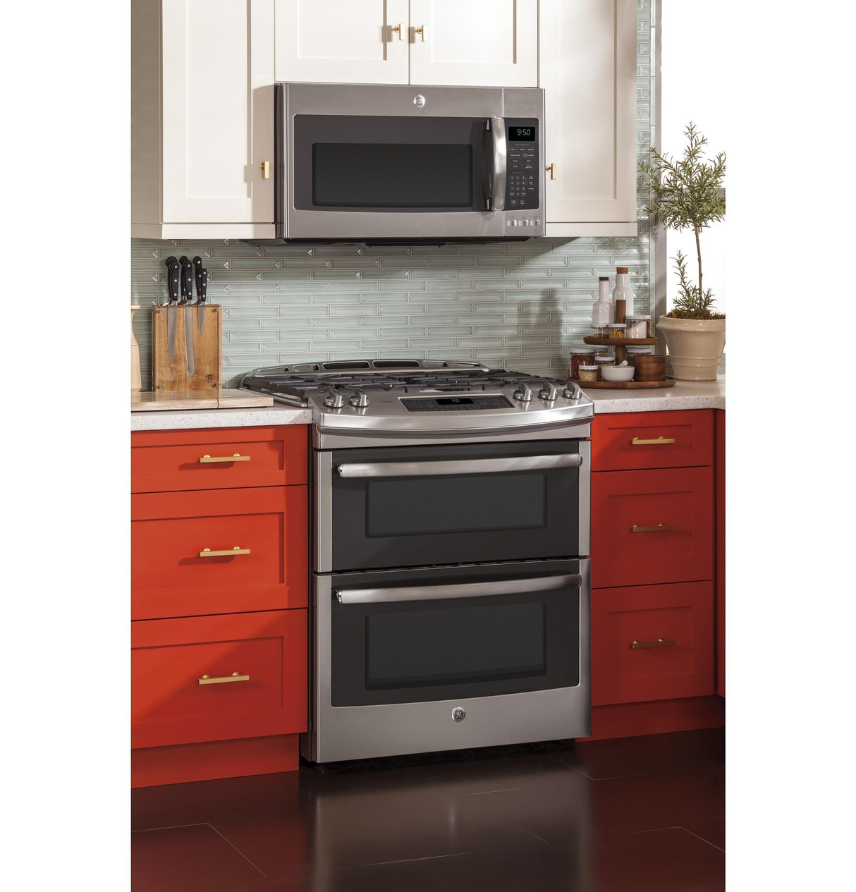 GE Profile™ Series 30" Slide-In Front Control Double Oven Gas Range