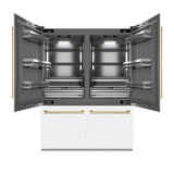 ZLINE Autograph Edition 60 in. 32.2 cu. ft. French Door Built-In Bottom Freezer Refrigerator with Water Dispenser and Ice Maker in White Matte with Graphite Gray Interior and Champagne Bronze Accents (GRBIVZ-WM-60-CB)