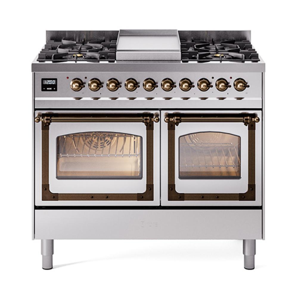ILVE UND40FNMPSSBLP Nostalgie II Noblesse 40 inch Dual Fuel Range (Liquid Propane, Triple Glass Door, Stainless Steel, Burnished)