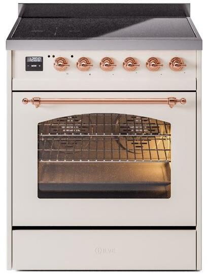 Nostalgie II 30 Inch Electric Freestanding Range in Antique White with Copper Trim