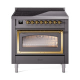 ILVE UNI366NMPMGG Nostalgie II Noblesse 36 inch Induction Range (Triple Glass Door, Graphite Matte, Brass)
