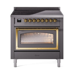 ILVE UNI366NMPMGG Nostalgie II Noblesse 36 inch Induction Range (Triple Glass Door, Graphite Matte, Brass)