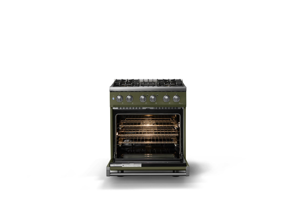 30"W. Dual Fuel Range (Finish: Martini, Trim: Polished Chrome, Fuel: Natural Gas)