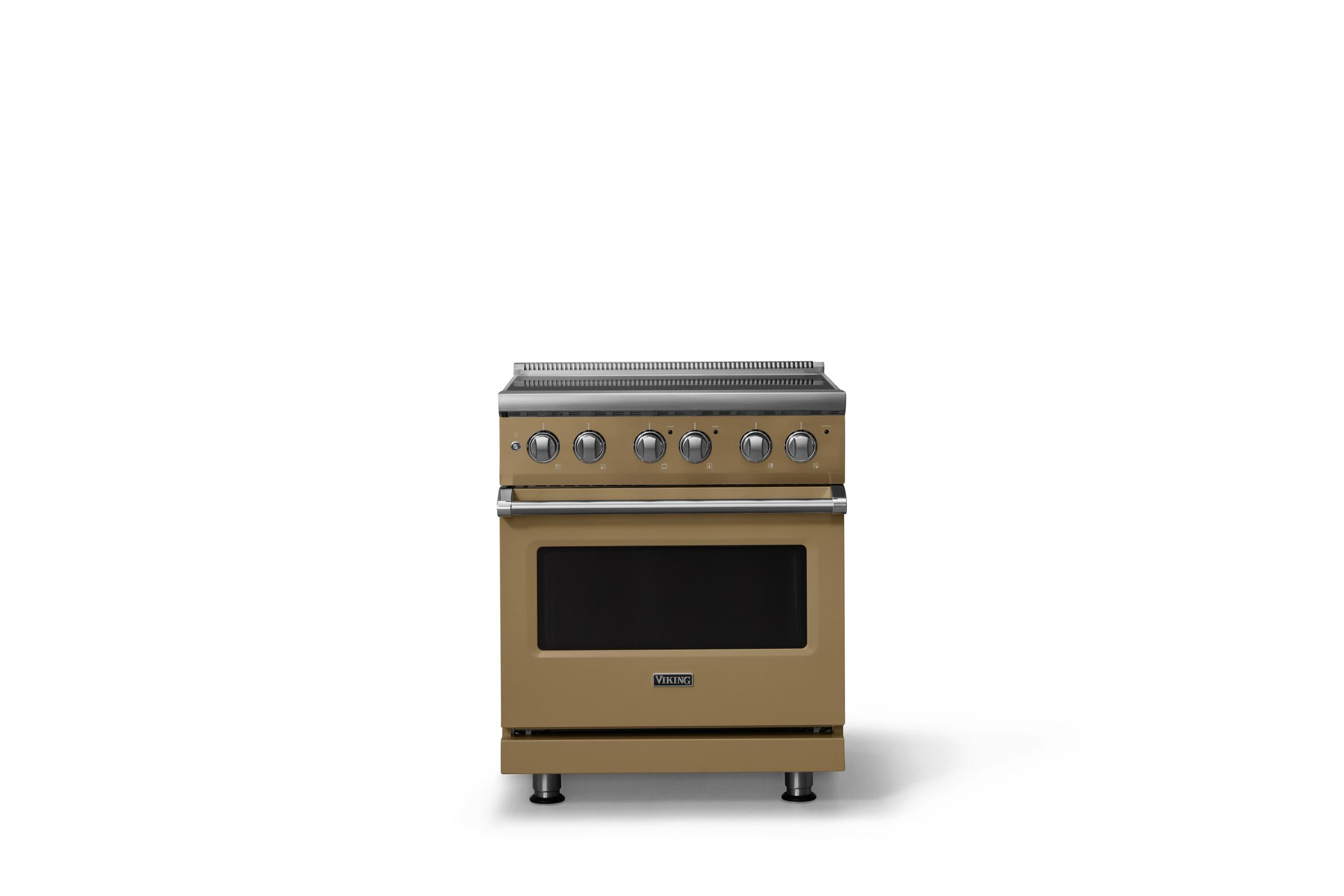 30"W. Electric Range (Finish: Golden Hour, Trim: Polished Chrome)