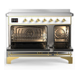 ILVE UMIB48QNR3WHG Majestic III 48 inch Induction Range with 6 Elements, 5.02 cu. ft. Total Oven Capacity (Solid Door, White, Brass)