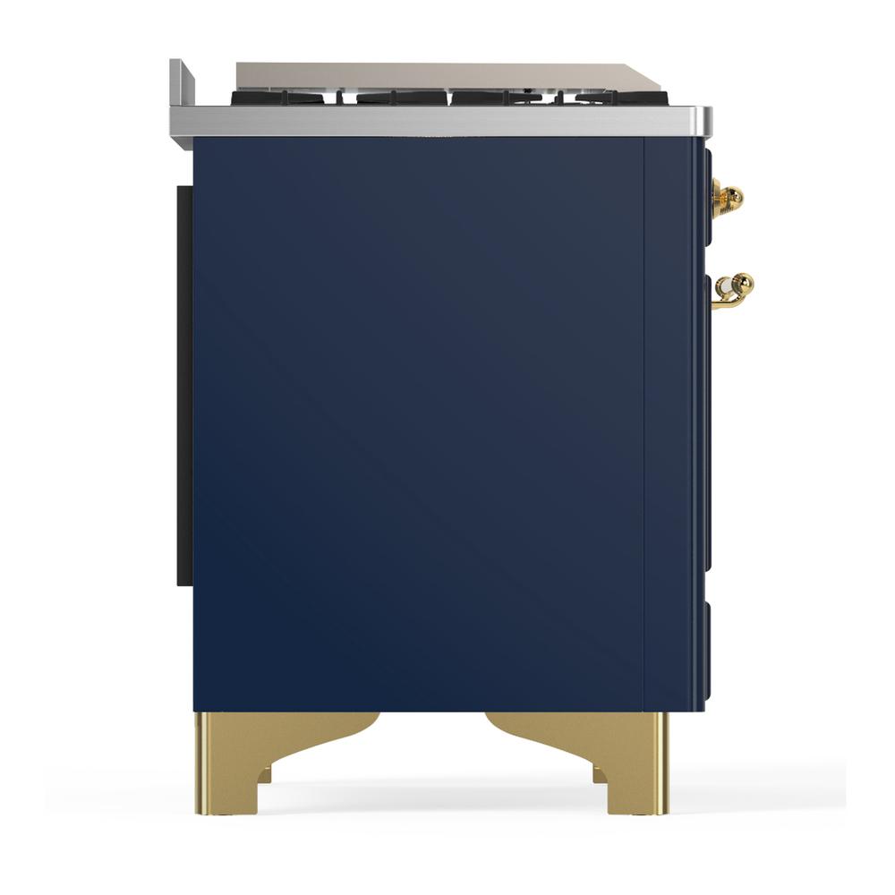 ILVE UM60FSQNR3MBGLP Majestic III 60 inch Dual Fuel Range with 7 Burners, Griddle and French Top, Dual Function Burner with up to 25,000 BTU (Liquid Propane, Solid Door, Midnight Blue, Brass)