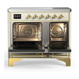ILVE UMDIB40NR3AWG Majestic III 40 inch Induction Range with 6 Elements, 3.82 cu. ft. Total Oven Capacity (Triple Glass Door, Antique White, Brass)