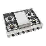 ILVE UHCP36FNSSBLP Nostalgie II 36 inch Built-In Gas Rangetop with 6 Burners and Griddle, in Stainless Steel (Liquid Propane, Burnished)