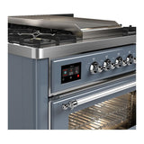 ILVE UM36FNR3BGCLP Majestic III 36 inch Dual Fuel Range with 6 Black Brass Burners and Griddle, Dual Function Burner up to 25,000 BTU (Triple Glass Door, Blue Grey, Chrome, Liquid Propane)