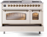 Nostalgie II 48 Inch Dual Fuel Liquid Propane Freestanding Range in Antique White with Bronze Trim