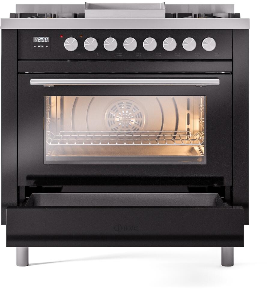 Professional Plus II 36 Inch Dual Fuel Liquid Propane Freestanding Range in Glossy Black with Trim