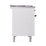 ILVE UN48FQNMPWHBLP Nostalgie II Noblesse 48 inch Dual Fuel Range (8 Sealed Burners + Griddle, Liquid Propane, Solid Door, White, Burnished)