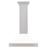 ZLINE 30 in. Autograph Edition Convertible Fingerprint Resistant DuraSnow Stainless Steel Range Hood with White Matte Shell and Champagne Bronze Handle (KB4SNZ-WM30-CB) [Color: Gold Accents]