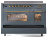 Nostalgie II 48 Inch Electric Freestanding Range in Blue Grey with Brass Trim