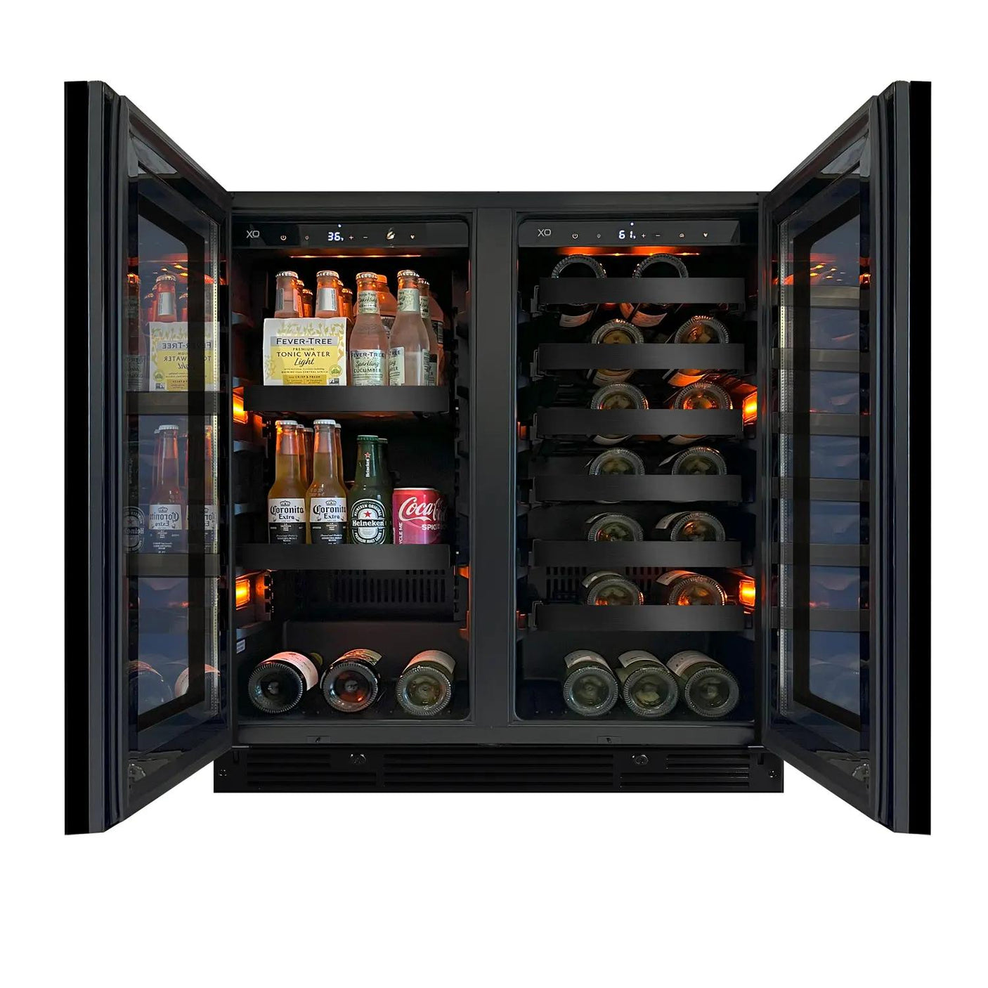 30" Beverage/Wine Double Door Black SS & Glass