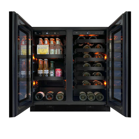 30" Beverage/Wine Double Door Black SS & Glass