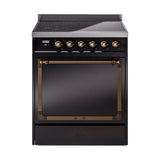 ILVE UNI304QNMPBKB Nostalgie II Noblesse 30 inch Induction Range (Solid Door, Glossy Black, Burnished)