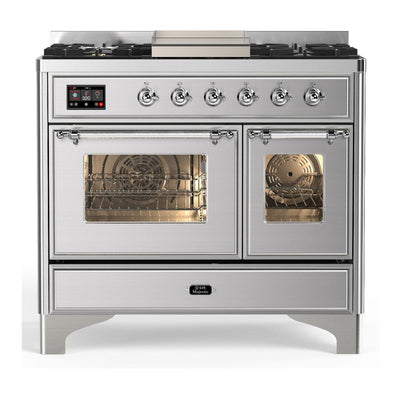 ILVE UMD40FNR3SSC Majestic III 40 inch Dual Fuel Range with 6 Burners and Griddle, Dual Function Burner up to 25,000 BTU (Natural Gas, Triple Glass Door, Stainless Steel, Chrome)