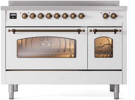 Nostalgie II 48 Inch Electric Freestanding Range in White with Bronze Trim
