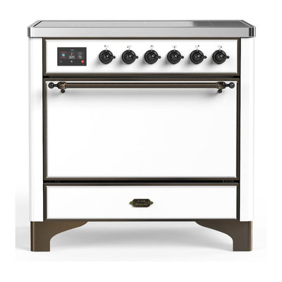 ILVE UMIB36QNR3WHB Majestic III 36 inch Induction Range with 6 Elements, 3.5 cu. ft. Total Oven Capacity (Solid Door, White, Burnished)